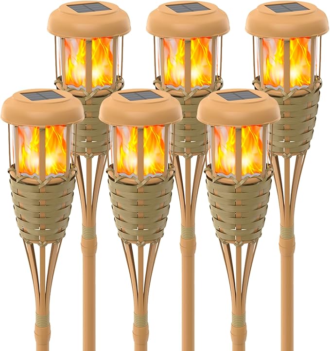 Solar Outdoor Lights, Solar Torch Lights Outdoor Flickering Flame, Outdoor Decorations for Patio Path Yard - 6 Pack