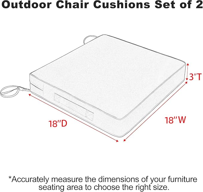 Favoyard Patio Chair Cushions 18 x 18 x 3 Inch Waterproof Outdoor Seat Cushions for Patio Furniture 3-Year Color Fastness Garden Sofa Couch Pads with Handle & Adjustable Straps Set of 2, Dark Grey
