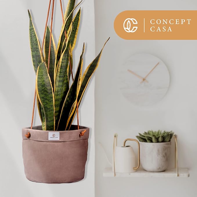 Large Waxed Canvas Handmade Hanging Planter for Indoor/Outdoor Plants, Hanging Basket Plant Holder Stone Gray