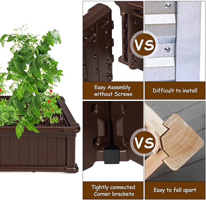 Giantex Raised Garden Bed, Planter for Flower Vegetables, Outdoor Plant Box Patio Backyard, Easy Assembly (48.5''Lx48.5''Wx12''H, Brown)