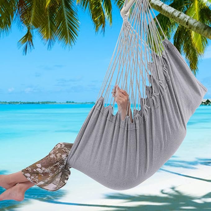 Y- STOP Hammock Chair Hanging Rope Swing Chair, Max 500 Lbs, 2 Seat Cushions Included, Removable Steel Spreader Bar with Anti-Slip Rings, Hardware kit-for Indoor or Outdoor(Light Grey)