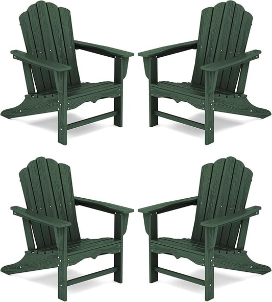KINGYES HDPE Adirondack Chair Set of 4, Classic All-Weather Adirondack Chair, Green