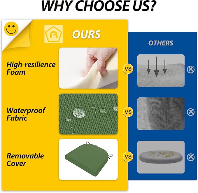 AAAAAcessories Outdoor Seat Cushions for Chairs, Waterproof, Fade-Resistant Patio Furniture Replacement Cushions, 17" x 16" x 2", Set of 2, Dark Moss