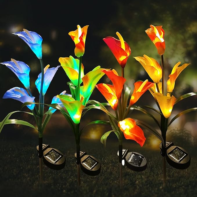 Veesee Solar Garden Stake Lights, 2 Pack Multi-Color Changing LED Calla Lily Lights - Solar Powered for Patio, Lawn, Garden, Yard, Grave Decoration