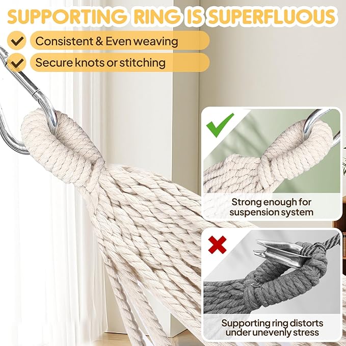 ANYOO Cotton Hammock Portable Camping Hammocks for Hanging Sturdy Garden Comfortable Fabric Hammock with Tree Straps Up to 660lbs with Travel Bag for Camping Outdoor/Indoor Patio Backyard