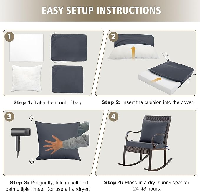 Outdoor Cushions for Patio Furniture, Waterproof Outdoor Chair Cushion w/Fade-Resistant, Removable & Machine-Washable Cover, 22x22 Inch, Deep Seat Sofa/Couch Pad Replacement – Set of 2, Dark Grey