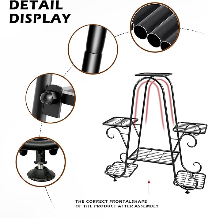 Plant Stand 6 Tier Metal Plant Stands for Indoor Outdoor Plants Multiple Tiered Tall Iron Plant Shelf, Black Plant Rack, Heavy Duty Flower Pot Holder for Corner, Patio, Living Room