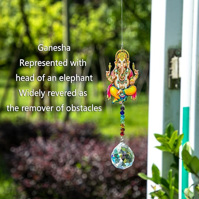 Elephant God Prism Suncatcher Hindu Ganesha Protection Charm Decor Window Garden Wall Hanging Crystal Pendant