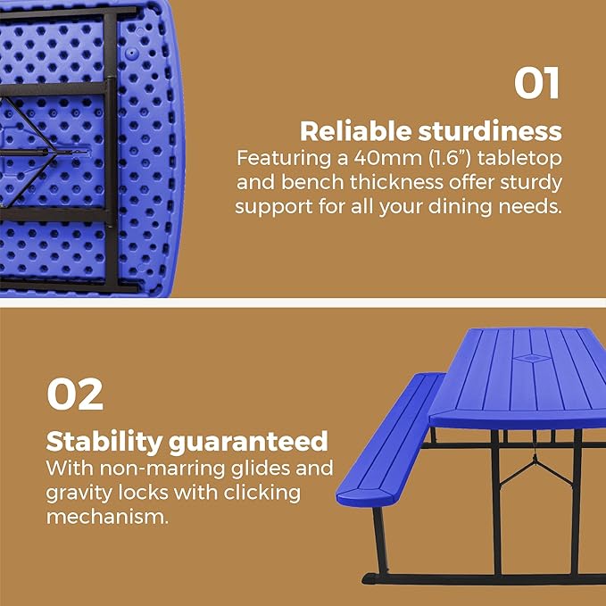 OEF Furnishings Heavy Duty Blow Molded Folding Picnic Table - Blue, Black Fram