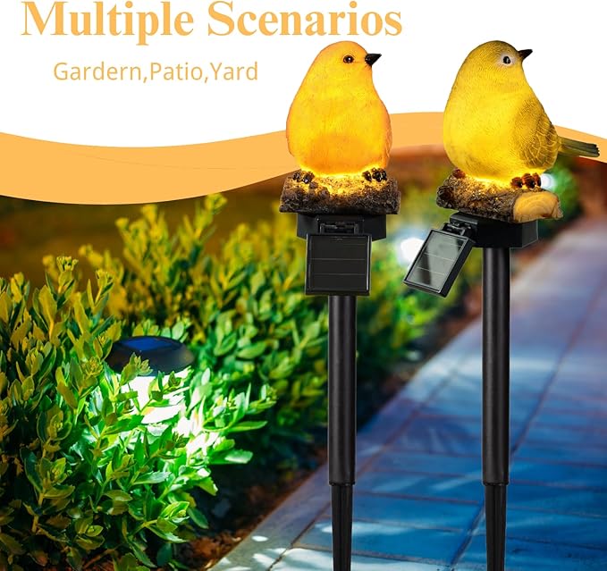 Garden Bird Figurine Solar Stake Lights Outdoors Decorative Yard Solar Waterproof Light Garden Decor Outside Solar Decorations Color Warm Tone Solar Lights Gifts for Women, Green, RJ-23116
