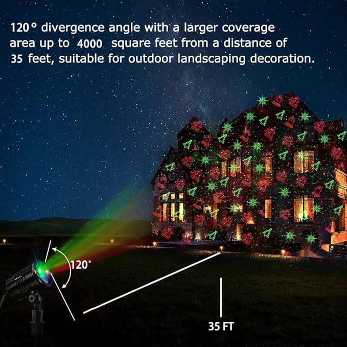 Christmas Laser Lights Outdoors Decoration Projector Light Waterproof LED Star Show for Xmas Decor House Home Yard Garden Patio Wall Indoor, Red and Green with Wireless Remote