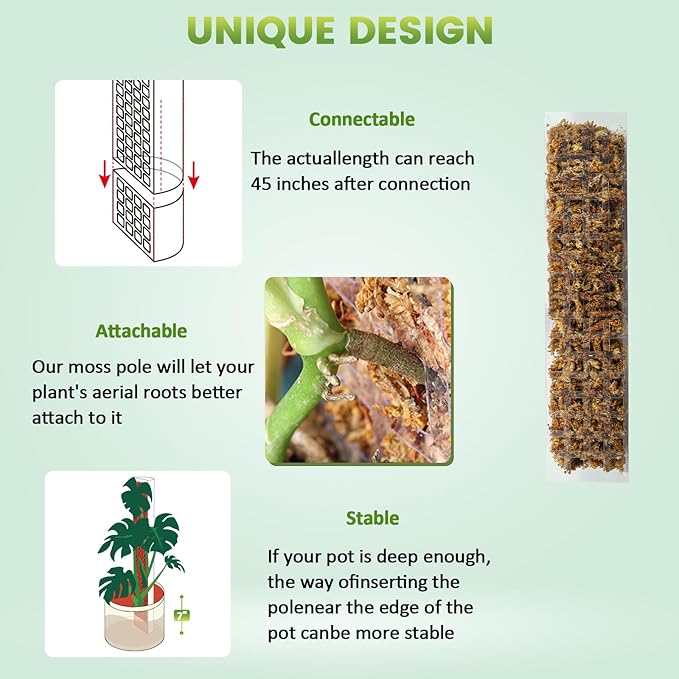 15 Inch 4 Pcs Plastic Moss Pole for Plants Monstera, 4×15'' Plant Poles for Climbing Plants, Plant Support for Indoor Plants Work with Sphagnum Moss