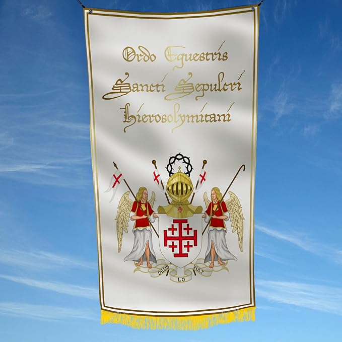 ORDER OF THE HOLY SEPULCHRE OF JERUSALEM CROSS 3x5 Feet Flag Banner - Vivid Colors Double Stitched 150D Quality Durable Decoration Banner - Easy Hanging Brass Grommets for Garden Flag, Outdoor Decor