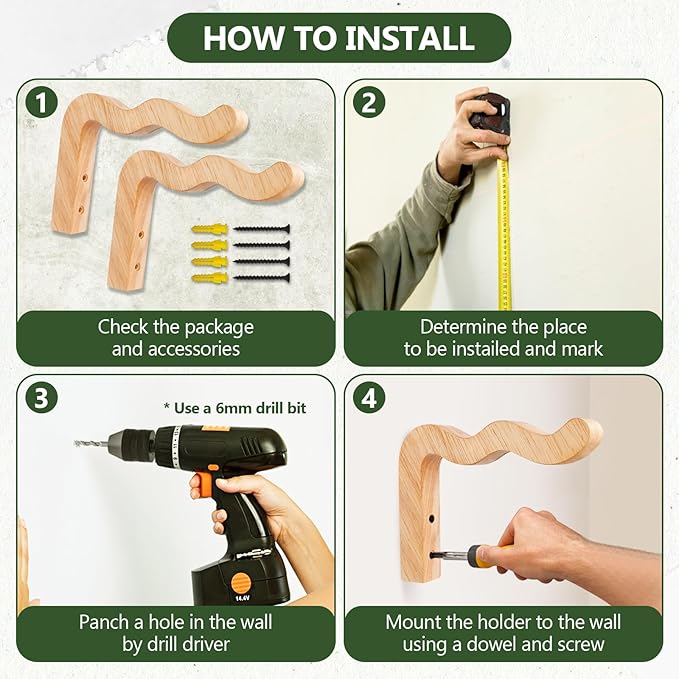 FGSAEOR Plant Hangers Outdoor, Hanging Plant Hooks for Indoors, Wave-Shaped Wooden Hanging Baskets for Wall Plant Hooks Heavy Duty for Flower Pots Wind Chimes and Bird Feeders (2-Pack, 6.8-Inch)