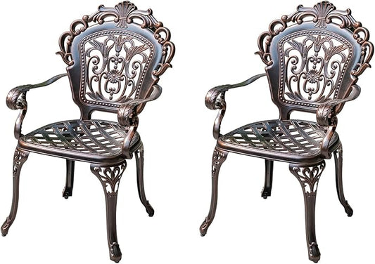 Outdoor Dining Chair Cast Aluminum Patio Chairs Set of 2 All-Weather Patio Dining Chair with Adjustable Feet for Backyard Garden (C-Style Finland Chair)