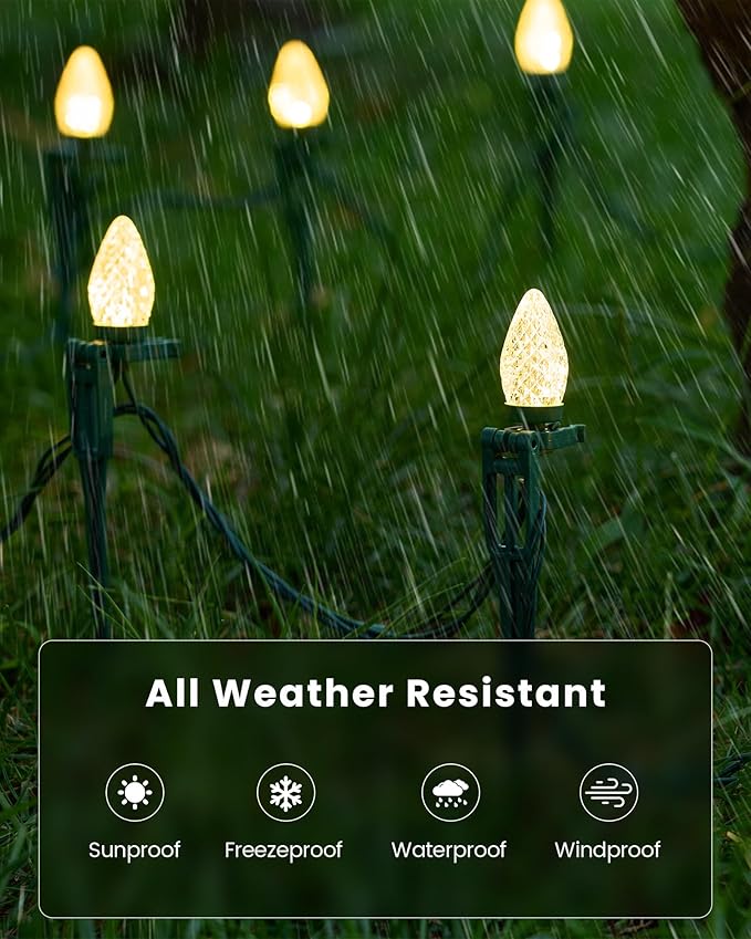 SURAIELEC C9 Christmas Pathway Lights, Walkway Christmas Lights with Warm Bulbs, Total 50 FT 50 LED, Extendable String Lights for Yard, Sidewalk, Driveway Holiday Decor, Waterproof, UL Listed