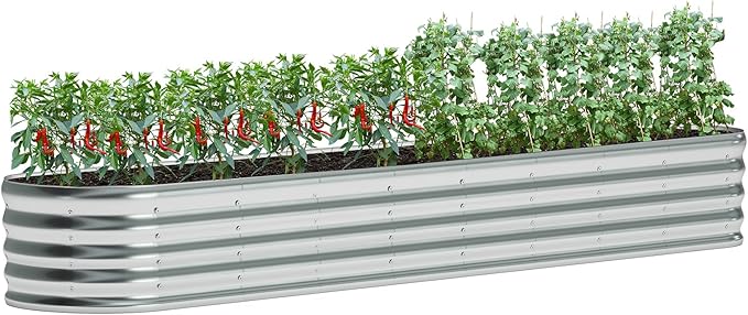 zizin Galvanized Raised Garden Bed Metal Oval Raised Garden Beds Outdoor Planter Box for Vegetables (12x2x1.3FT, Silver)