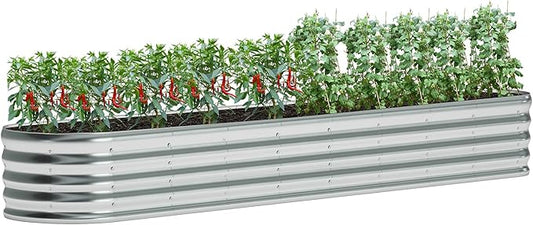 zizin Galvanized Raised Garden Bed Metal Oval Raised Garden Beds Outdoor Planter Box for Vegetables (12x2x1.3FT, Silver)
