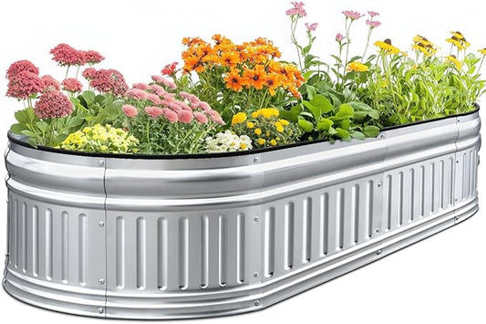 KING BIRD Raised Garden Bed Kit 2025 Upgraded Modular DIY Galvanized Planter Garden Box Outdoor for Gardening, Vegetables, Flowers, Elegant Roman Column Design, 47x24x12 in, Silver