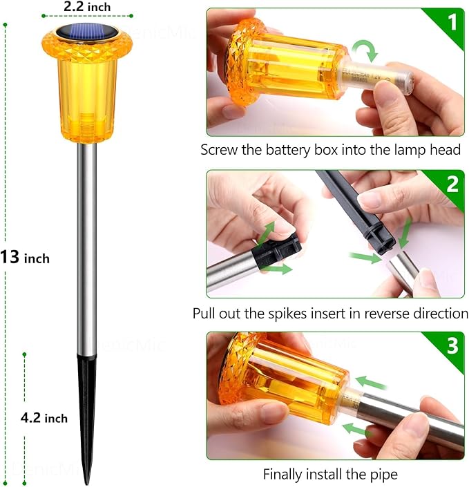 DenicMic Solar Lights Outdoor Pathway Lights LED Waterproof Acrylic Lamp Head Stainless Steel Stake for Yard Garden Landscape Path Walkway Driveway Patio Lawn (Orange 10Pack)