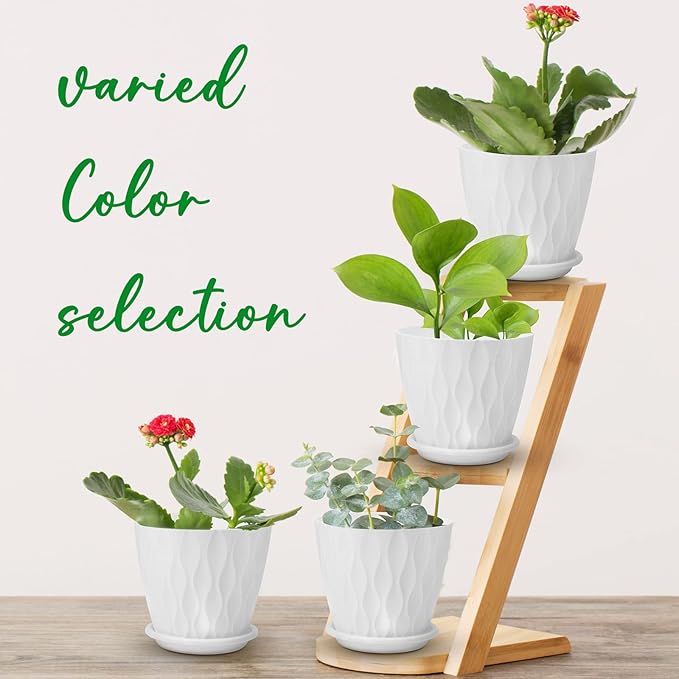 6 inch Plant Pots, 5 Pack Flower Pots Outdoor Indoor, Planters with Drainage Hole and Tray Saucer.