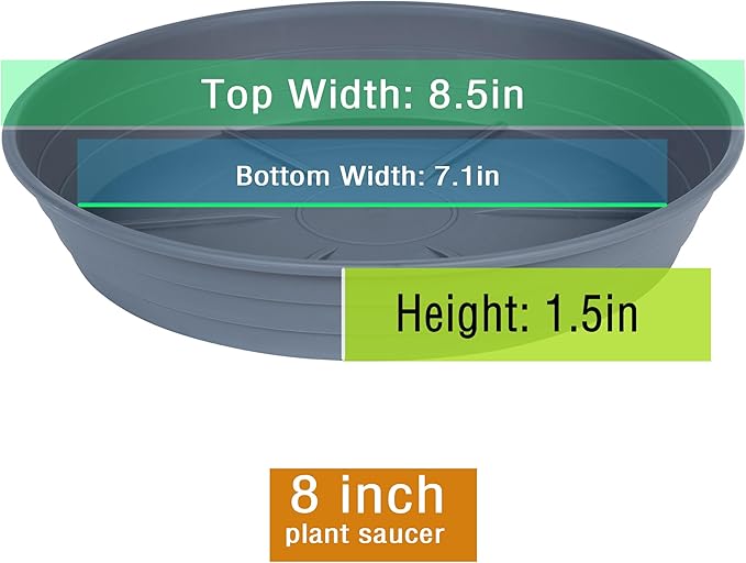 Plant Saucer 8 Inch 4 Pack 6 8 10 12 14 16 18 20 25, Plastic Plant Trays for Pots，Extra-Deep Plant Water Dray Tray, Bird Bath Bowl, Heavy Flower Plant saucers Indoors and Outdoor No Holes 8in-4 grey