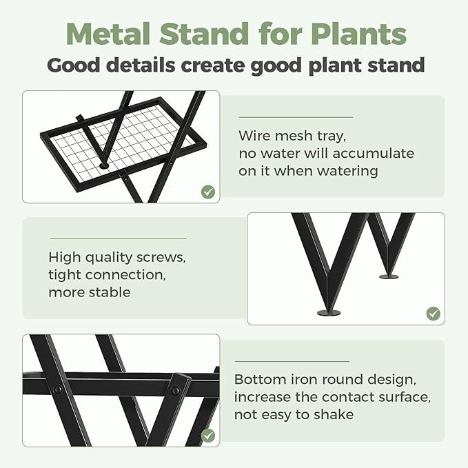 Bamworld Metal Plant Stand Indoor Outdoor 2 Tier Corner Plant Stand Flower Stand Plant Table Plant Shelf for Multiple Plants Heavy Duty Plant Holder for Patio Garden Balcony Living Room Bedroom