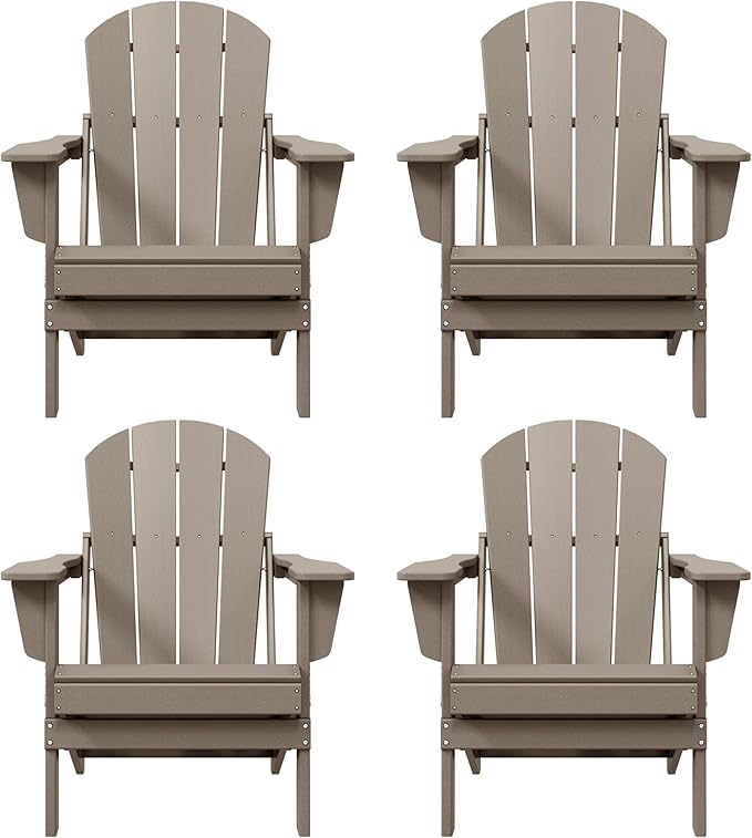 Westin Outdoors Laguna WO Home Furniture Adirondack Chair 4 PC Set Classic Outdoor Patio Folding Chair for Bon Fire Pit Lawn Backyard Beach Plastic Weather-Resistant (WeatherWood)