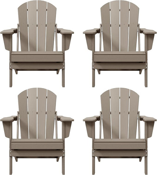 Westin Outdoors Laguna WO Home Furniture Adirondack Chair 4 PC Set Classic Outdoor Patio Folding Chair for Bon Fire Pit Lawn Backyard Beach Plastic Weather-Resistant (WeatherWood)