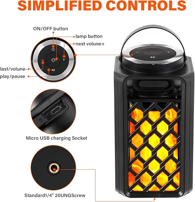 Outdoor Bluetooth Speaker,Wireless Bluetooth Speaker with Torch Light,IP65 Waterproof LED Flame Atmosphere Lantern Speaker for Party Garden Camping Patio Men Women Couples Dads Moms