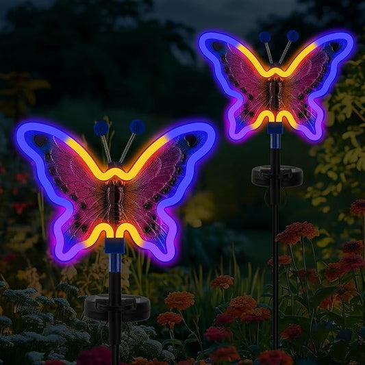 Solar Butterfly Lights, Butterfly Garden Solar Lights，Solar Lights Outdoor Decoration,Waterproof neon Outdoor lamp, Yard Patio Pathway Decor for Outside(Dark Blue, 2 Pack)