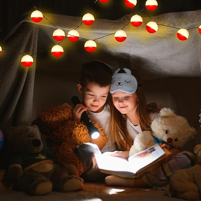 Deekin 1 Pcs LED Fishing Birthday Decorations Bobbers String Lights Battery Powered Ofishally One Theme Decor with Extra Bulbs for Gone Fishing Birthday Party Supplies Pole Party Favors