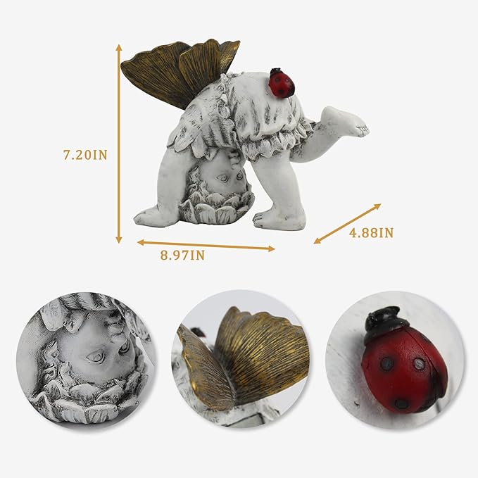 Garden Flower Fairy Outdoor Solar Decor,Fairy Garden Sculpture,Resin Ornaments for Patio Lawn Yard Porch,Playful Garden Flower Fairy Statues for Outside Angel Gifts,8.98 Inches Tall