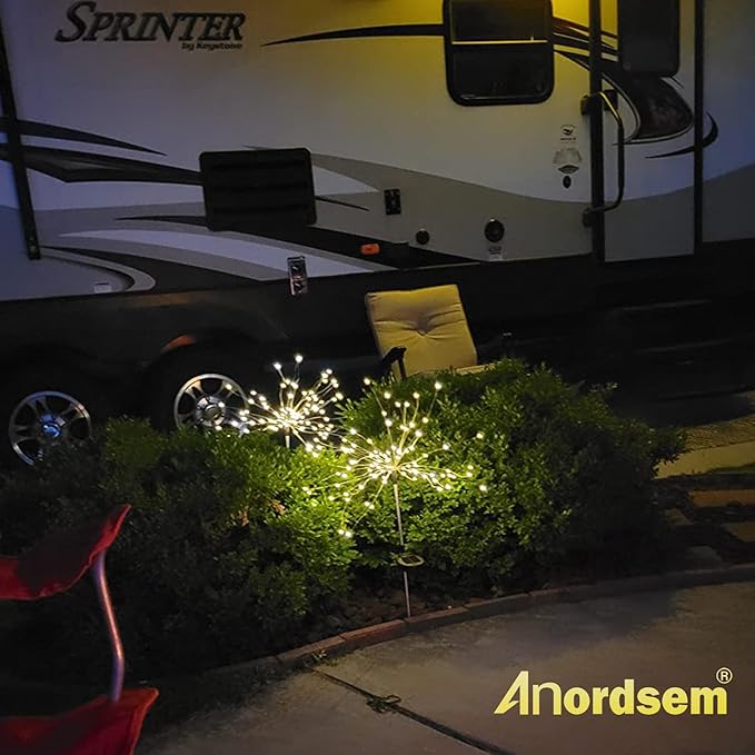 Anordsem Solar Lights Outdoor Waterproof: Garden Light Solar Powered for Yard Outside - Sparkler Fireworks Twinkle Lighting Path Decor 2 Pack - LED Starburst Gardening Gifts for Women Mom Wife