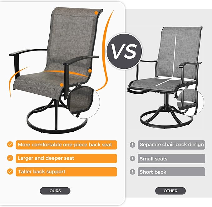 Grand patio Outdoor Swivel Dining Chairs 6-Piece Patio Dining Chair Set Mesh Sling Patio High Back Swivel Rockers, Mixed Coffee