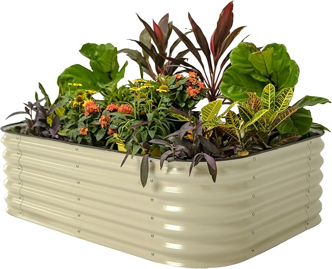Vego garden Raised Garden Bed Kits, 17" Tall 6 in 1 Modular Metal Raised Planter Bed for Vegetables Flowers Patio Ground Planter Box-Pearl White