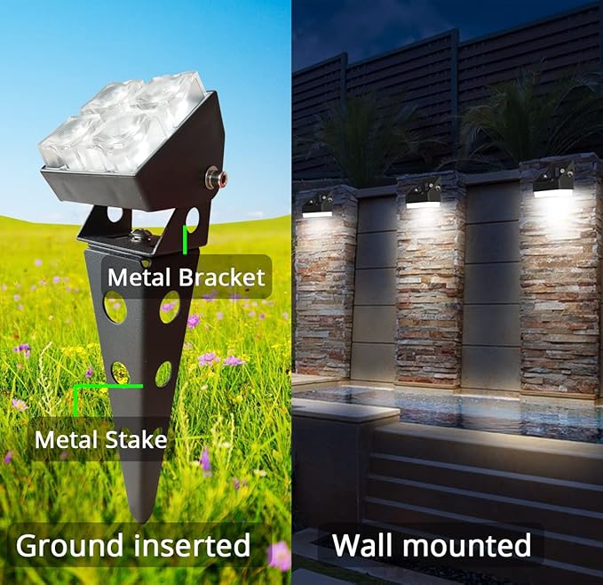 Solar Spot Lights Outdoor Waterproof IP65 Landscape Spotlights with Metal Stake 42ft Cable 3-in-1 Cool White Auto On/Off Dusk to Dawn Uplights for Flag Pole Trees Garden Yard Landscape Downlight