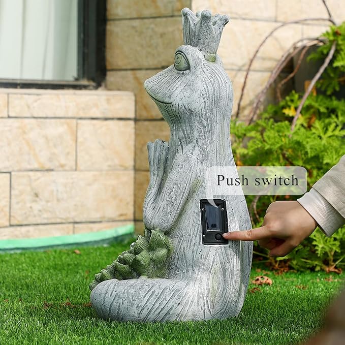 Large Garden Statue Yoga Frog Sustainable Eco-Friendly Solar Lights with LED Sustainability Sculpture Courtyard Balcony Home Decoration（20" Tall