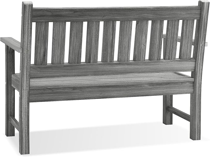 Outdoor Bench, 2-Person Garden Bench, Poly Lumber Patio Bench for Outdoors, Porch, and Park (Light Grey)