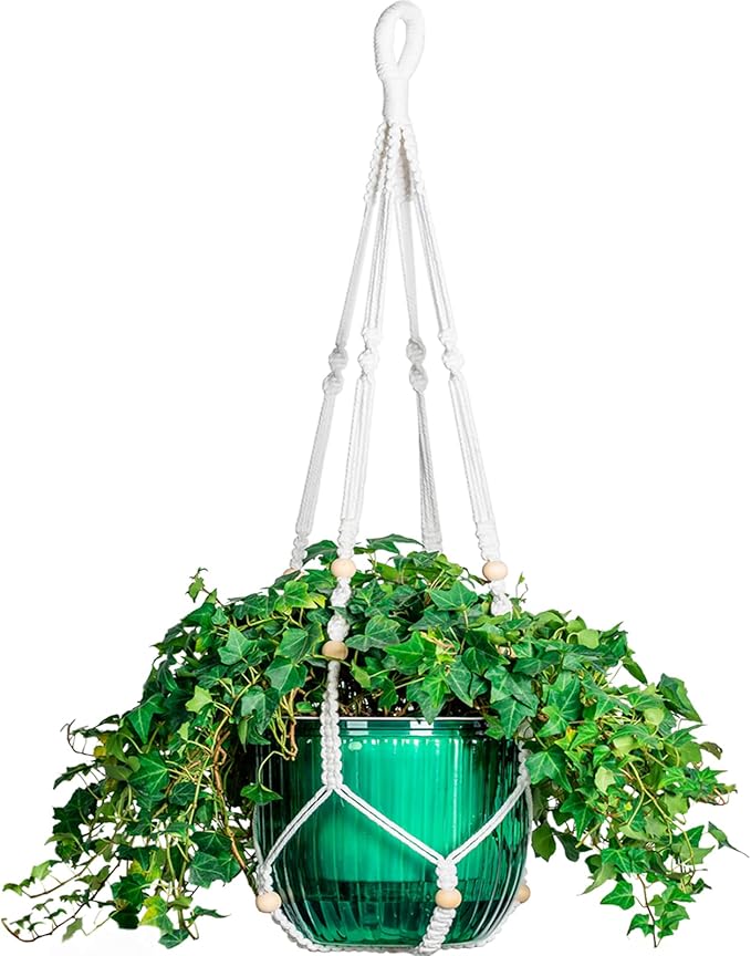 Melphoe Self Watering Hanging Planters for Indoor Plants, 1 Pack 8.3 Inch Outdoor Hanging Plant Pot Basket, 2 Kinds of Hangers Macrame 35.5’’ & Metal Chain 19.6’’ for Garden Home Decor