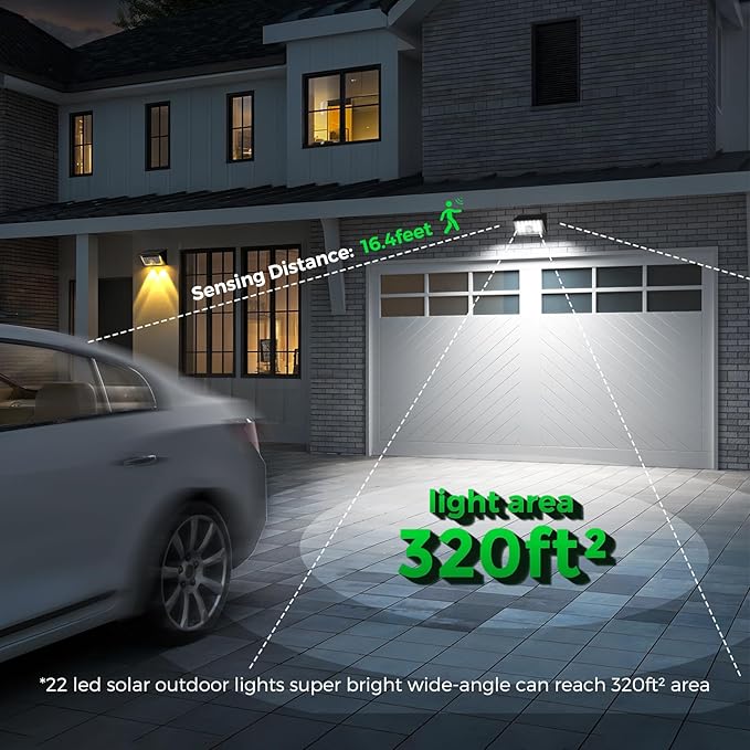 JSOT Solar Motion Sensor Lights Outdoor, 4 Modes Solar Lights Outdoor Waterproof IP65, 6Pack Bright Wall Security Lighting for Outside Yard Front Door Fence - Cool White