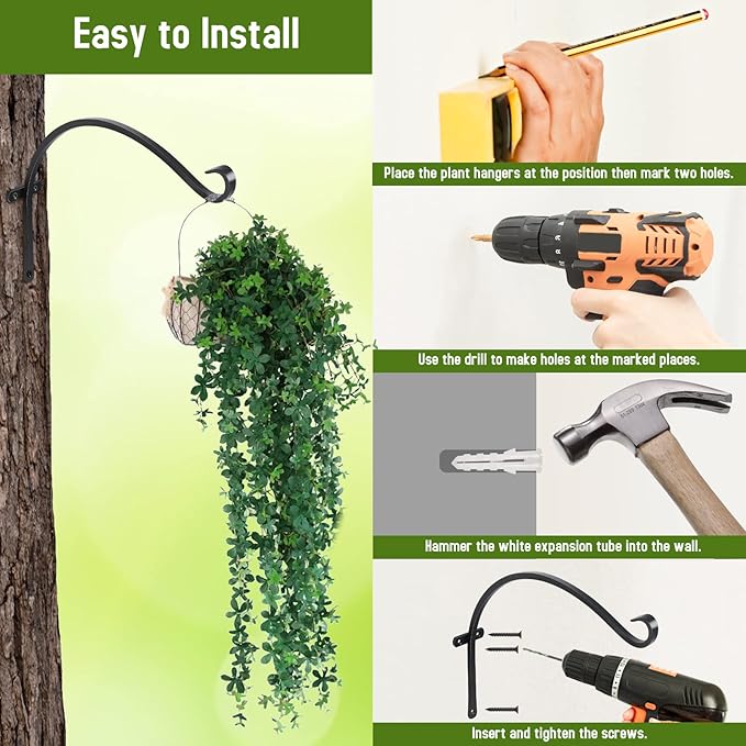 FEED GARDEN 18 Inch 2 Pack Outdoor Hanging Plant Bracket for Bird Feeders, Wind Chimes, Lanterns, Heavy Duty Metal Iron Wall Hooks with 6 Screws