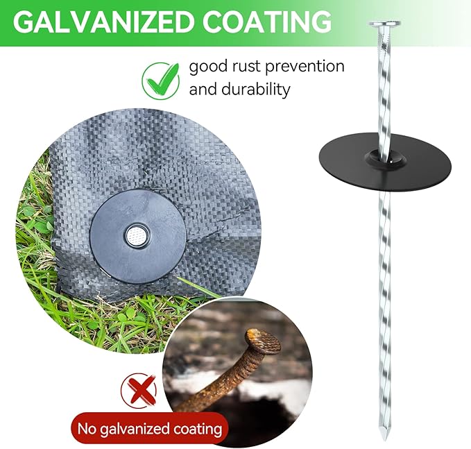 200 Pack Landscape Stakes with Gasket Caps - 6.3 Inch Heavy-Duty Galvanized Steel Garden Spikes are Used to Fixing Weed Barrier, Artificial Lawn, Patio Rug, Etc