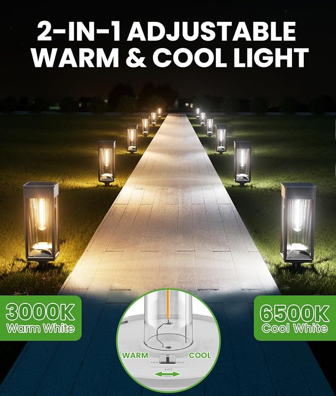 Bright Solar Lights Outdoor 6 Pack, 2-in-1 Warm&Cool Solar Pathway Lights Waterproof IP65, Auto On/Off, Long Lasting Outdoor Light for Yard, Patio, Garden, Outside Landscape Lighting