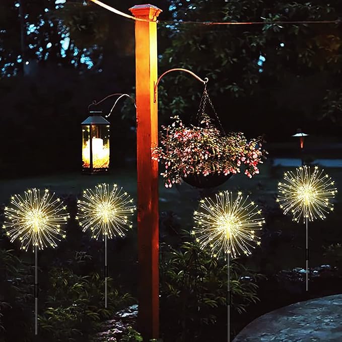 Solar Garden Lights 4-Pack Waterproof Decorative Pathway Firefly Lights for Courtyard & Garden Party Warm White