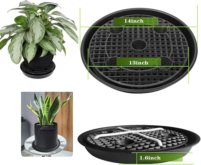 Plastic Plant Saucer Stand,4-Pack 14 inch, Elevated Plant Saucer Self-Watering Fabric Pot Base, Use Nonwoven Grow Bags, Plant Saucers Flower Pot Tray for Indoor-Outdoo and Grow Tents Greenhouses