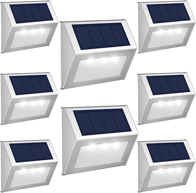 JSOT Solar Lights Outdoor for Deck,Waterproof Solar Garden Lights Decorative Outside Lamp for Walkway,Fence Post,Backyard,Railing,Wall,Pool,Step,Stairs 8 Lights Cool White