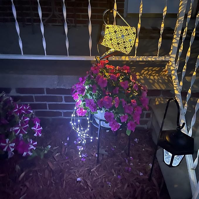 VOOKRY Watering Can with Lights, Large Hanging Solar Lights Outdoor Waterproof, Decorative Retro Metal Solar Garden Decor for Patio Yard Porch Lawn Landscape Gardening Gifts for Mom Grandma Women