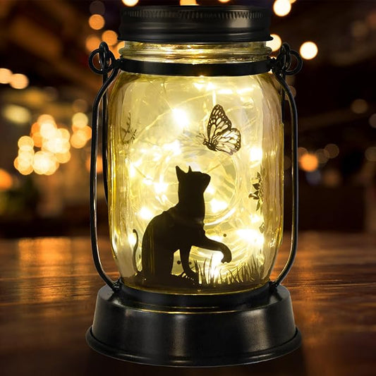 Cat Solar Lanterns Cat Gifts for Women Men Cat Lovers Gifts Hanging Cat Lanterns with Stake for Yard Lawn Garden Decor Black Cat Lantern