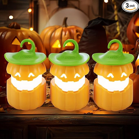 EverBrite 3-Pack Halloween Pumpkin Lantern, Collapsible Jack O Lantern Lights, Two Color Changing, Light up Pumpkin Outdoor for Halloween Party Decoration, Battery Included